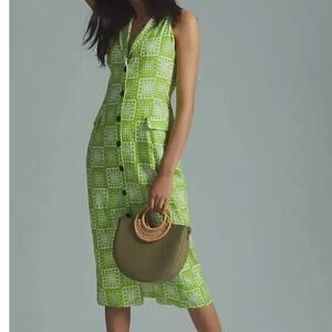 The Odells Anthropologie Women's 10 Dress Midi Shift Sleeveless Linen Blend